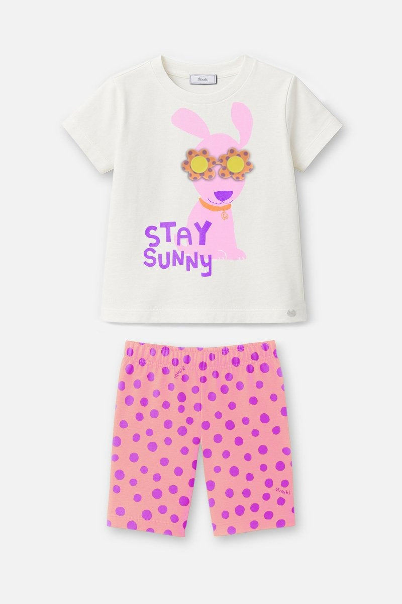 Conjunto Infantil Bimbi Verão com Shorts Ciclista Laranja e Blusa Branca Stay Sunny