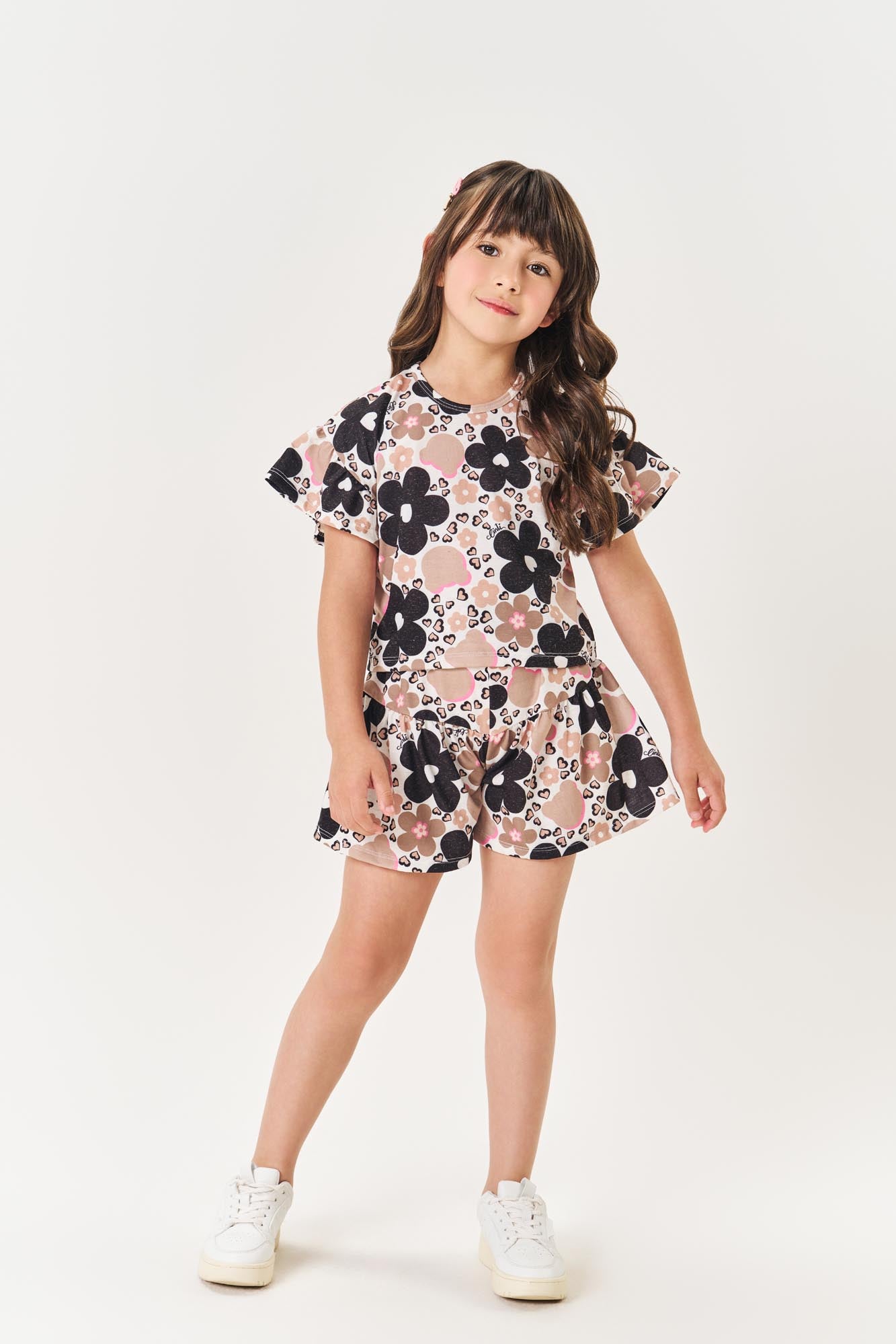 Conjunto Infantil Cinti Inverno Shorts e Blusa Off White Floral