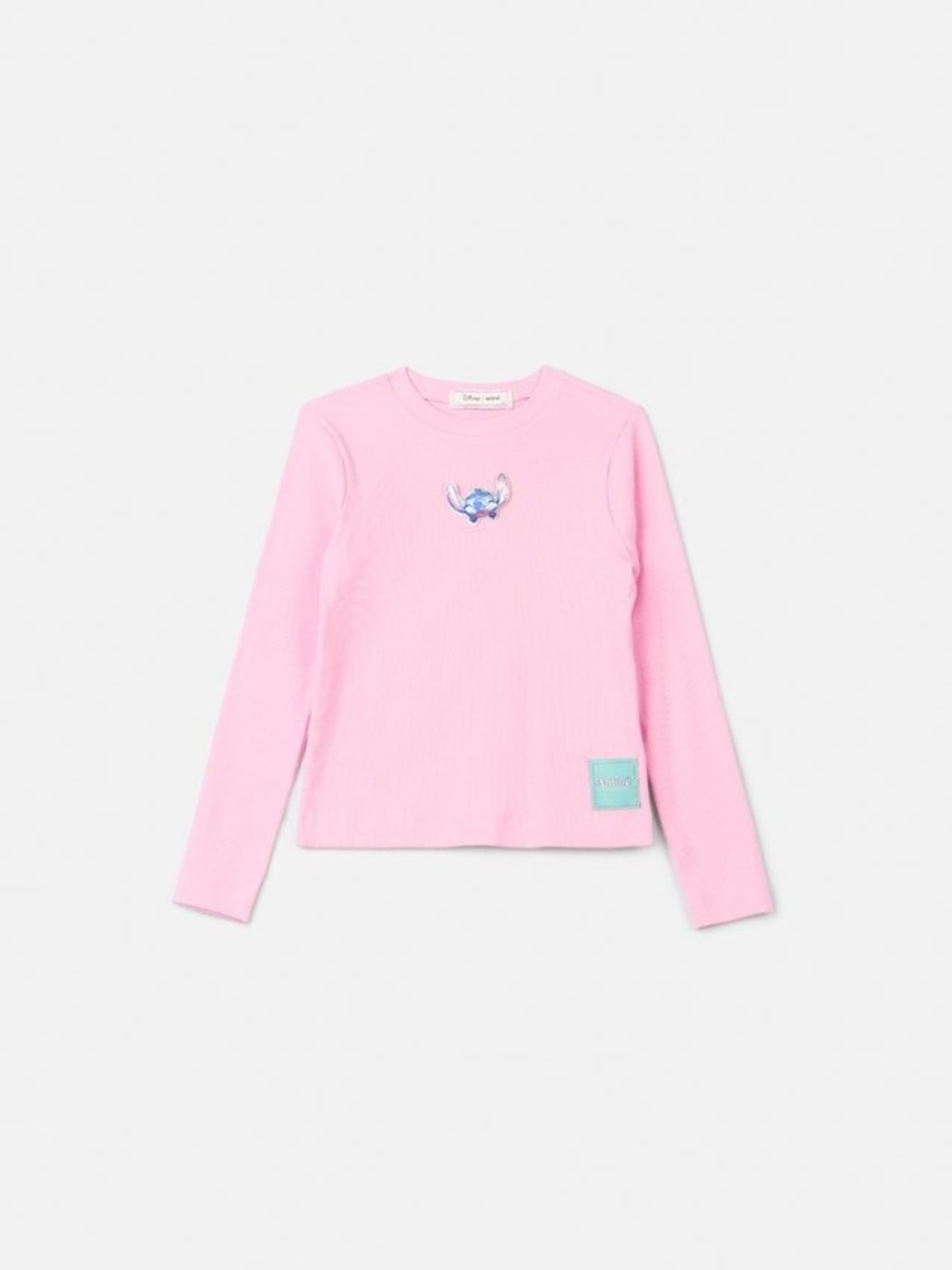 Blusa Infantil Animê Inverno Manga Longa Rosa Stitch Disney