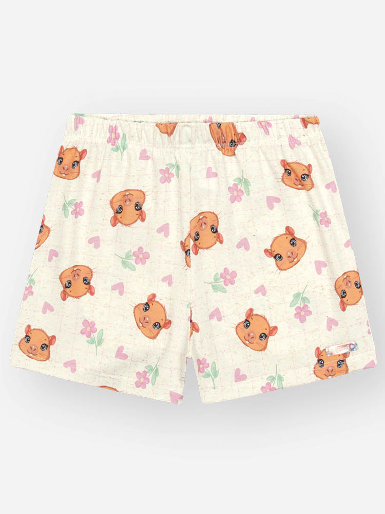 Pijama Infantil Cinti Verão com Shorts e Blusa Off White Capivarinha