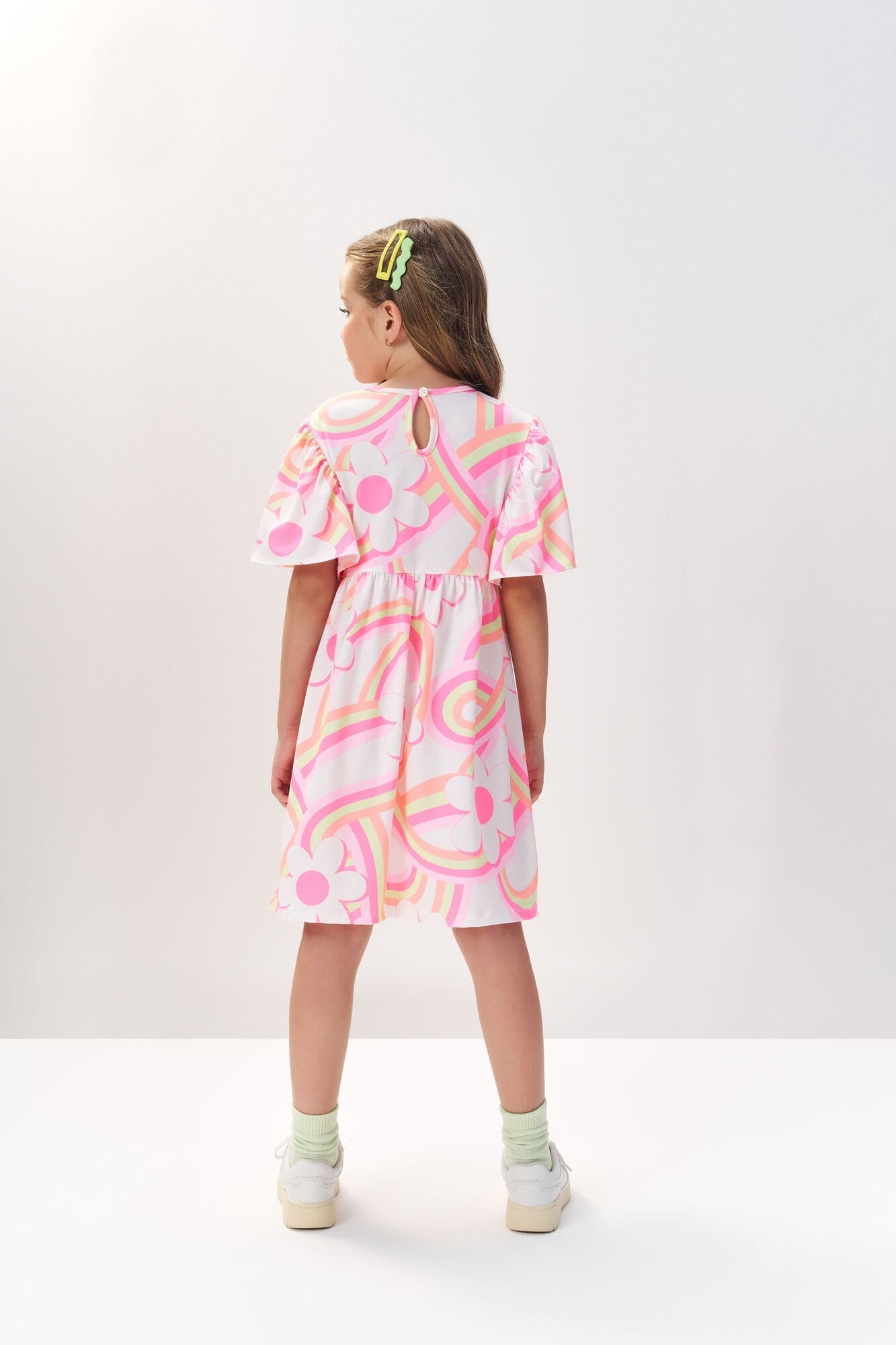 Vestido Infantil Cinti Verão Branco Arco-íris Floral