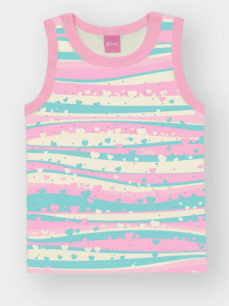 Conjunto Infantil Cinti Verão com Shorts Rosa e Blusa Listrada Corações