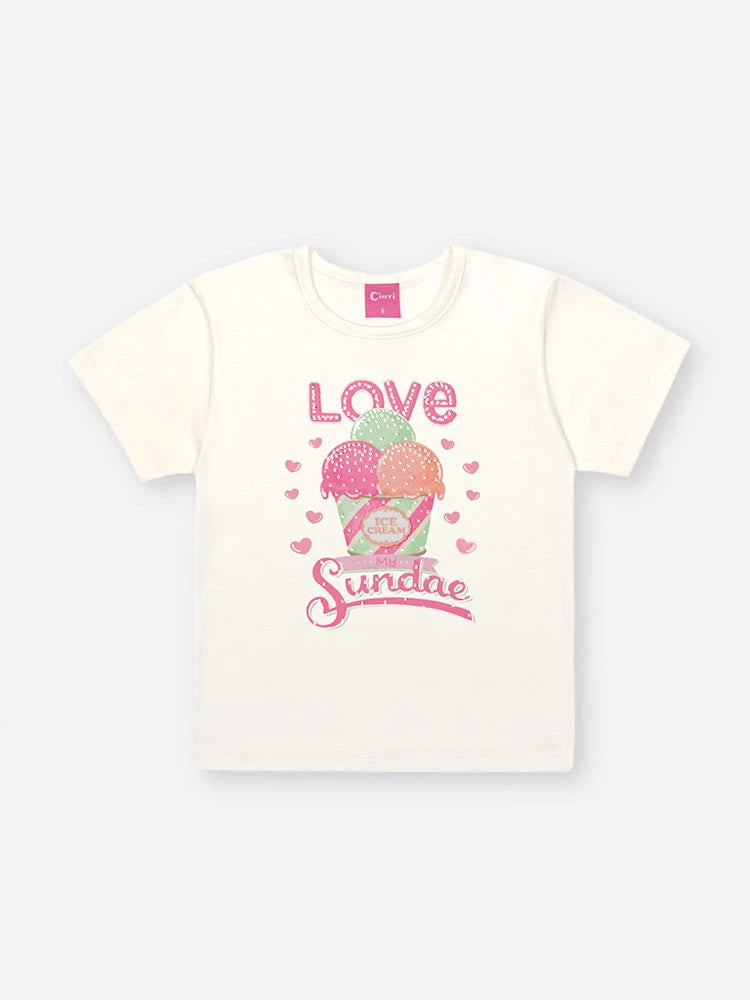 Conjunto Infantil Cinti Verão com Shorts Colorido e Blusa Sorvetinho Love