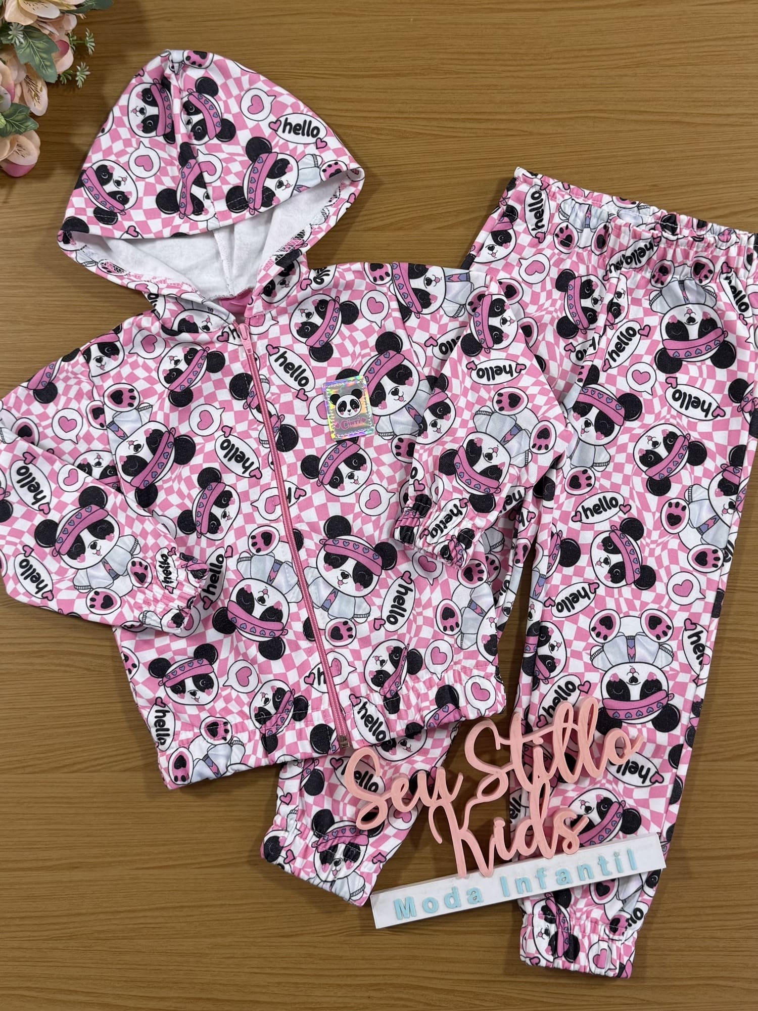 Conjunto Infantil Cinti Inverno Calça e Jaqueta Flanelada Panda