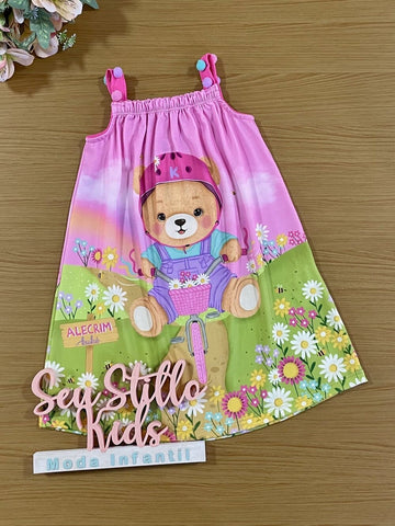 Vestido Infantil Kukie Alecrim Verão Ursinha o Parque