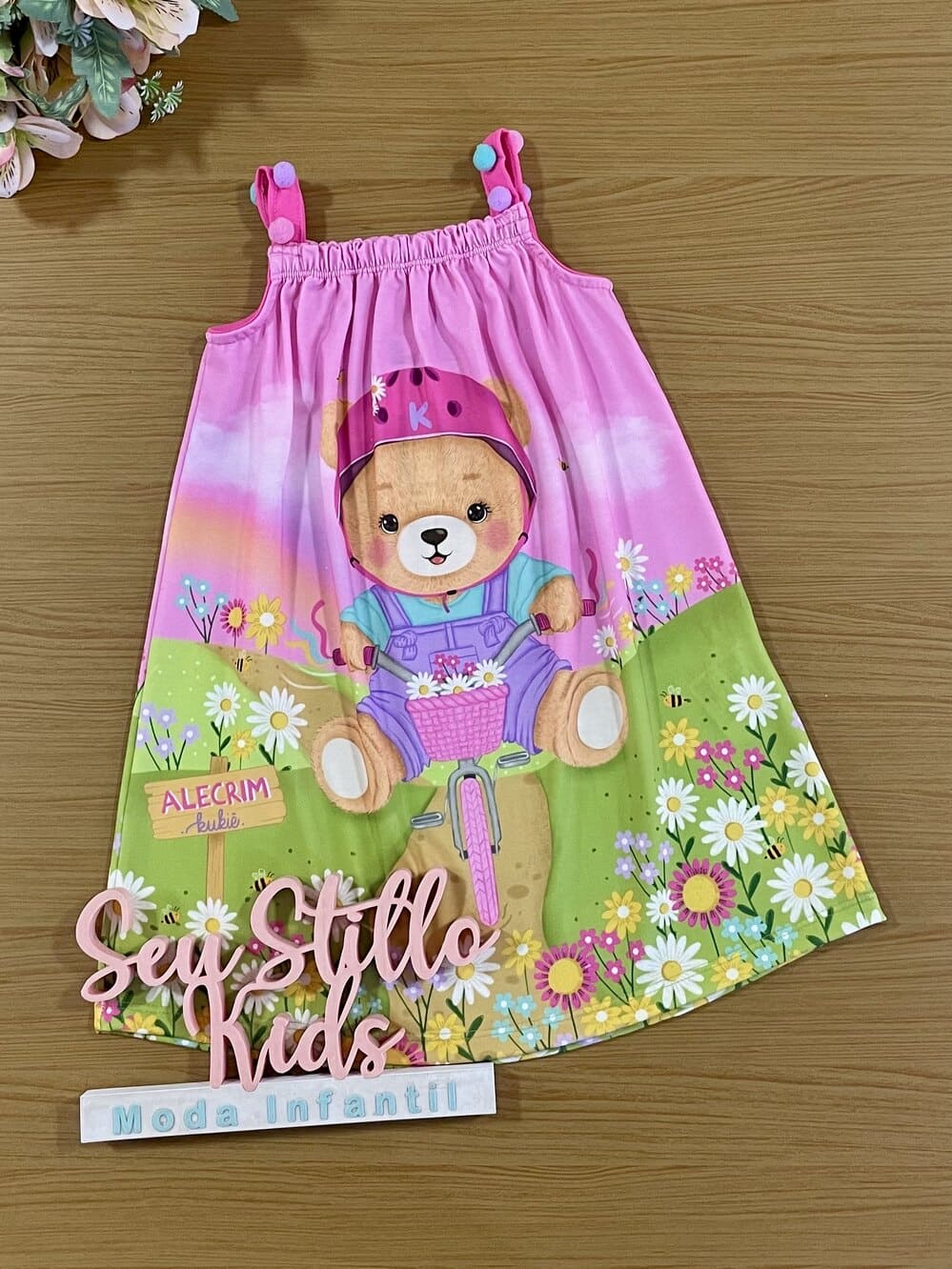 Vestido Infantil Kukie Alecrim Verão Ursinha o Parque