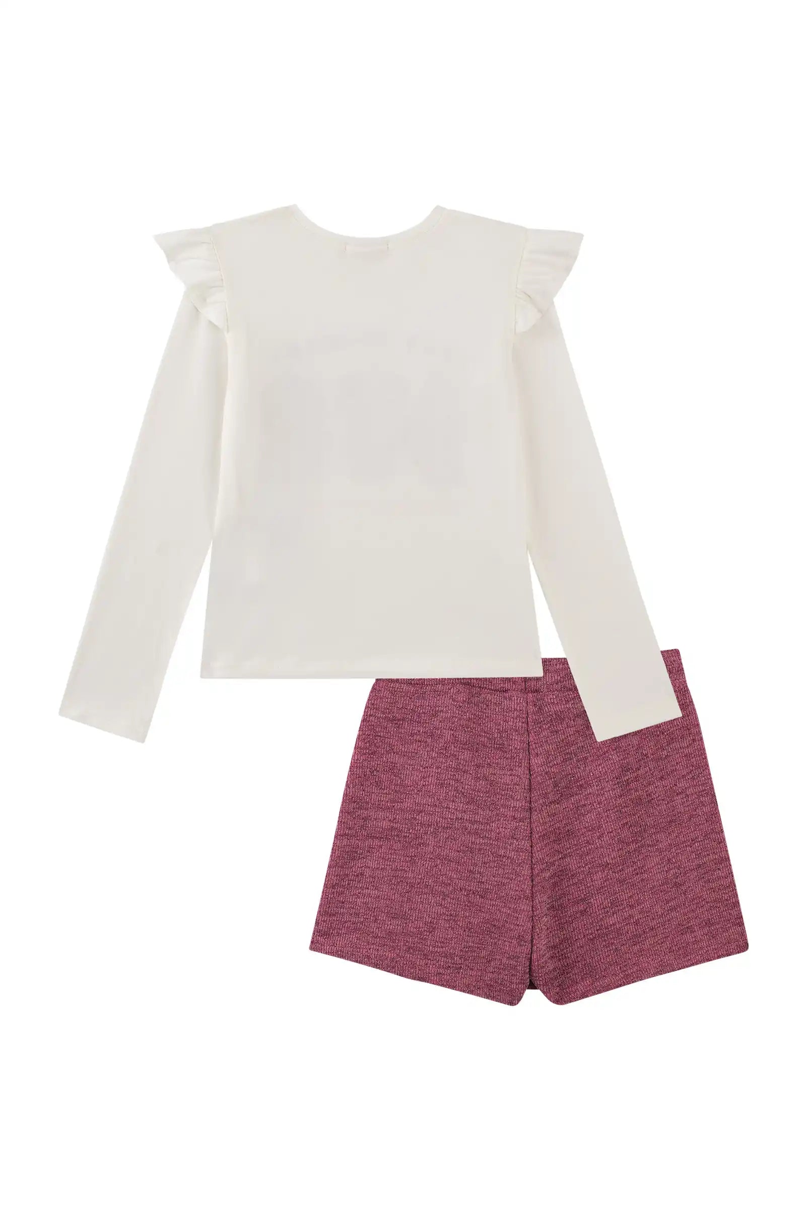 Conjunto Infantil Kukiê Inverno com Shorts Saia Rosa e Blusa Manga Longa Ursinha Best Friends