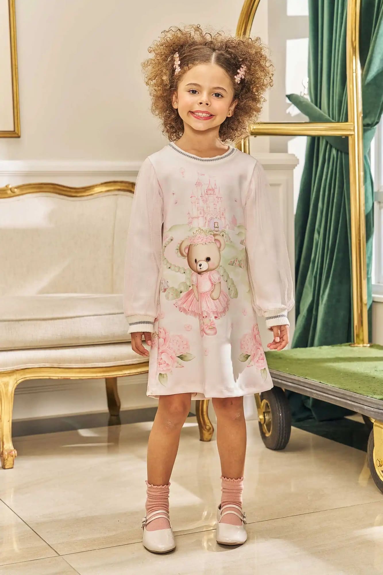 Vestido Infantil Kukie Inverno Ursinha Princesa