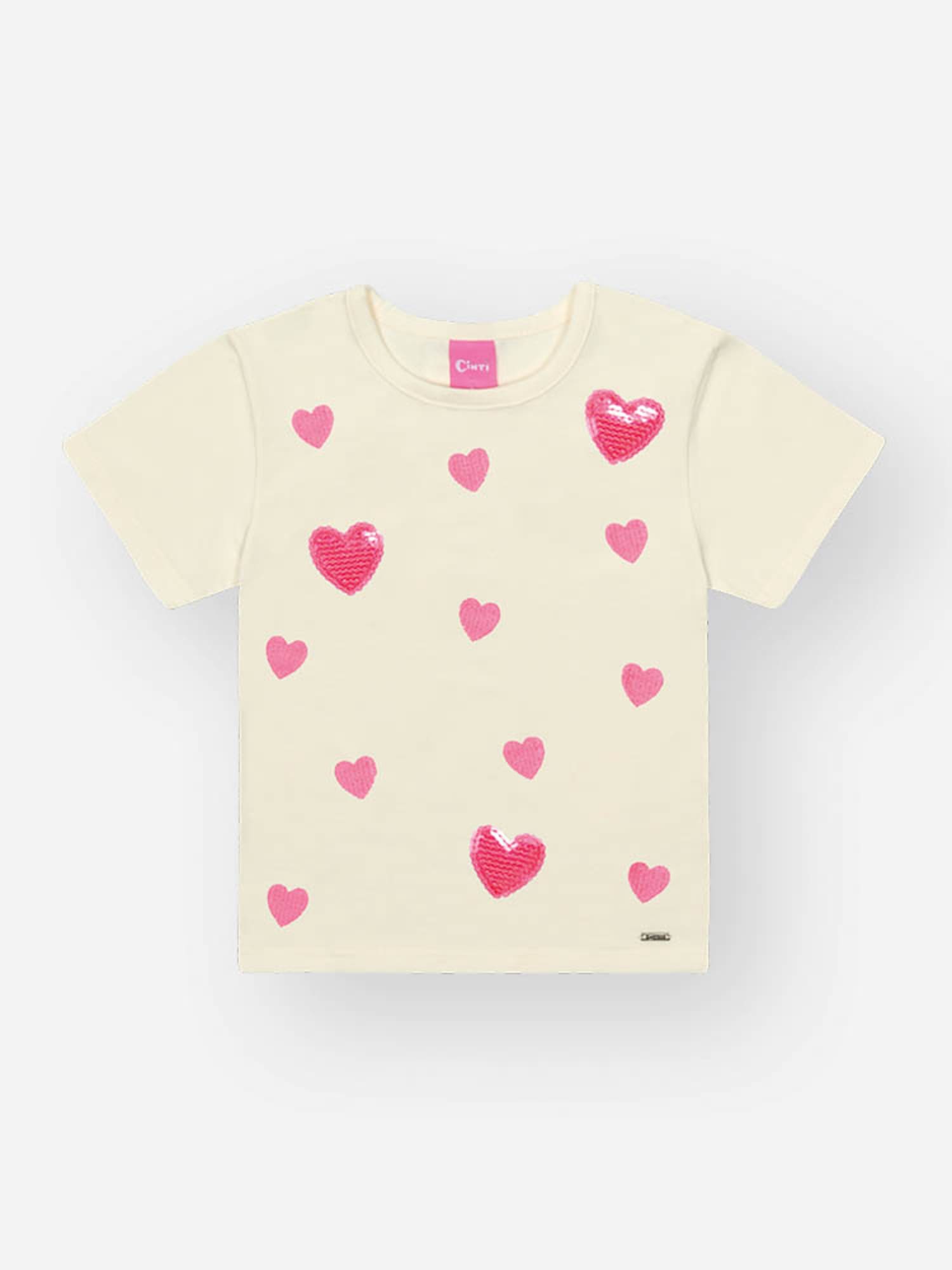 Blusa Infantil Cinti Verão Branca com Corações Rosa