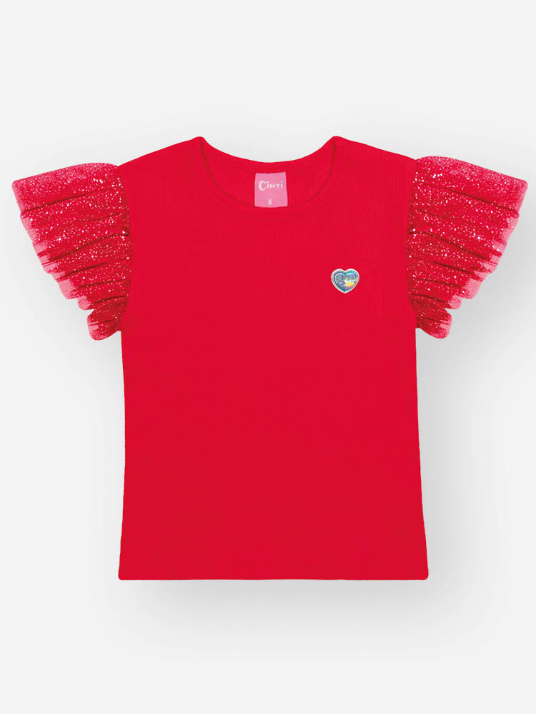 Blusa Infantil Cinti Verão Vermelha com Glitter