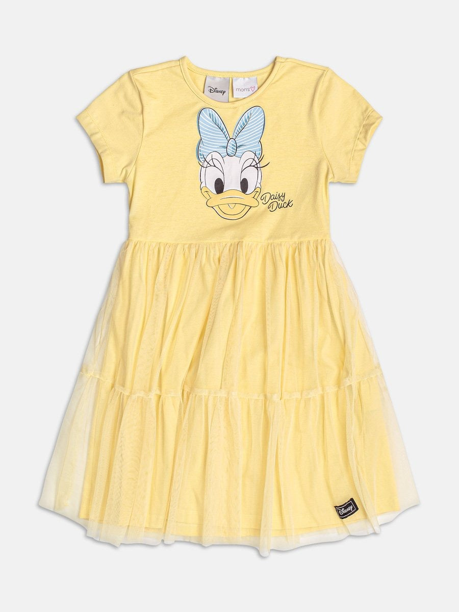 Vestido Infantil Momi Verão Amarelo com Tule Daisy Duck Disney
