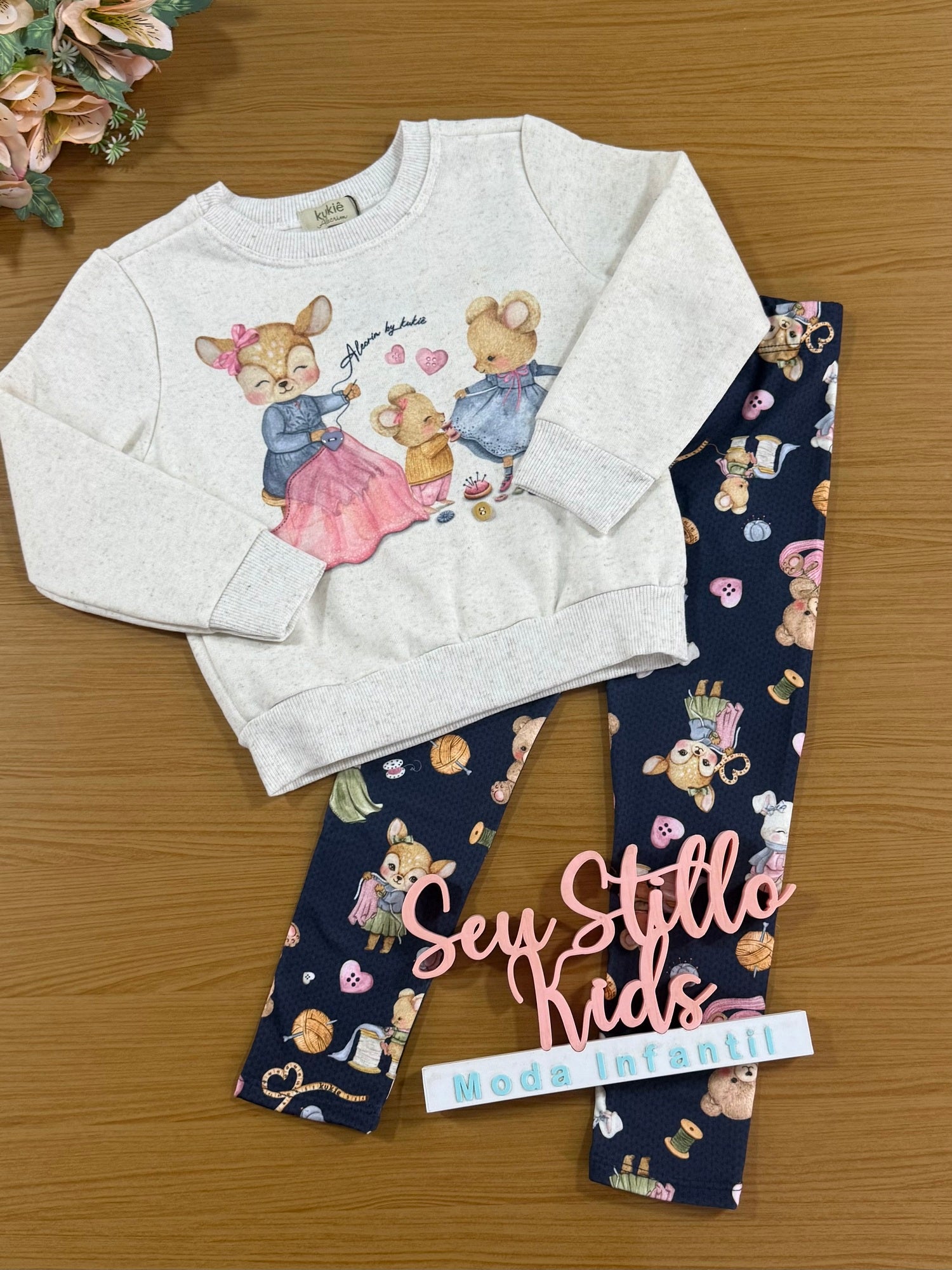 Conjunto Infantil Kukie Inverno Calça Legging e Moletom Flanelado Rena
