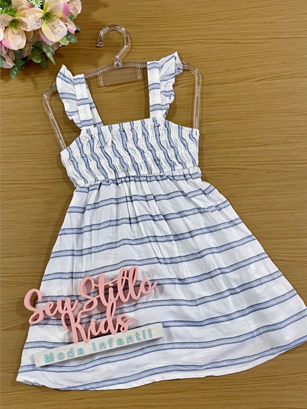 Vestido Infantil Catavento Verão Off White Listrado