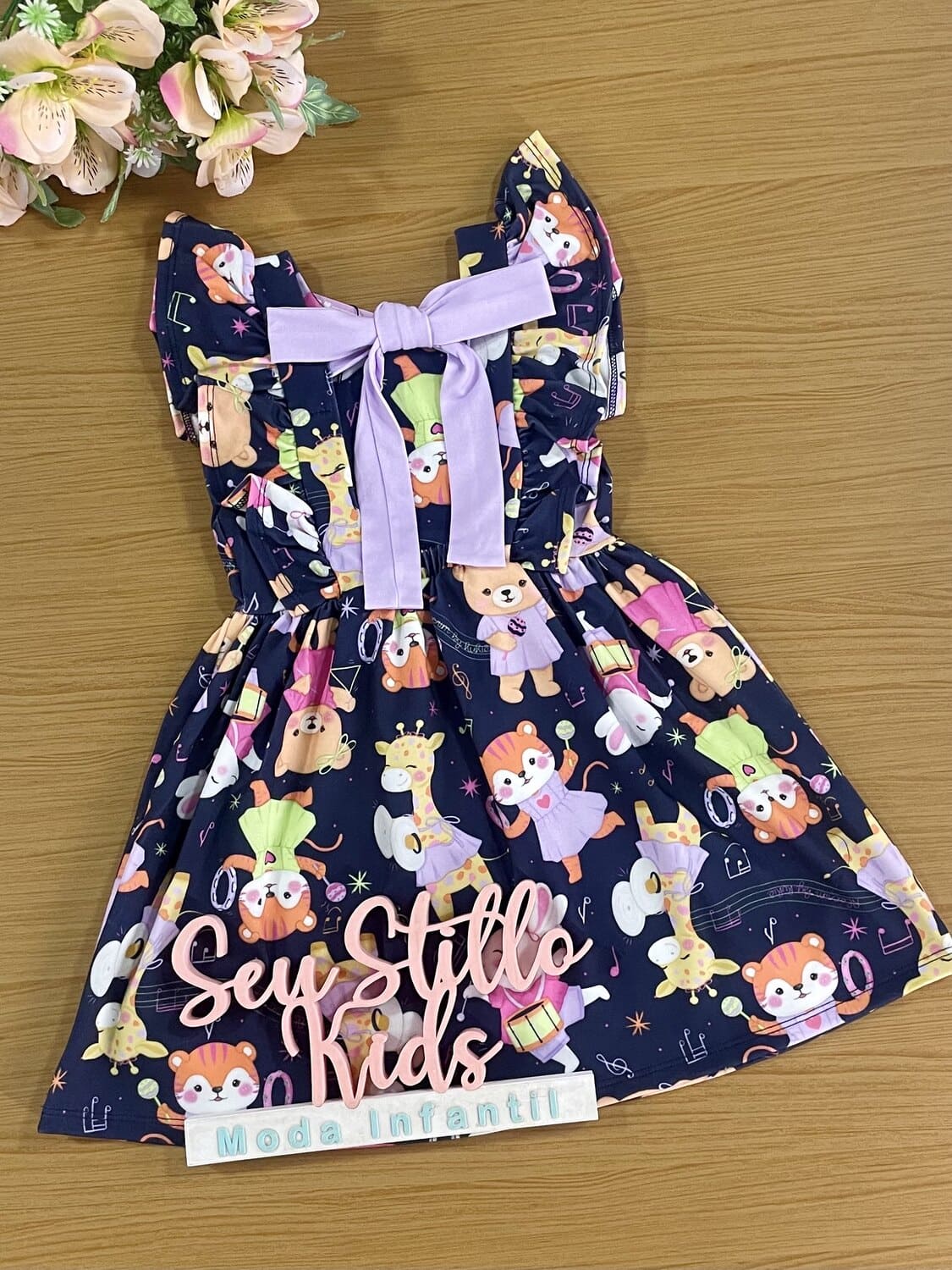 Vestido Infantil Kukie Alecrim Verão Azul Marinho Festa dos Animais
