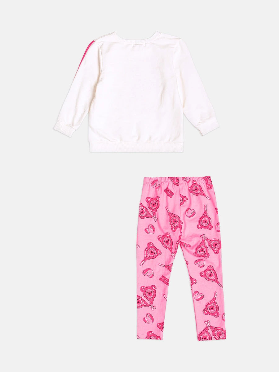 Conjunto Infantil Momi Inverno com Calça Legging Rosa e Moletom sem Flanela Little Champ
