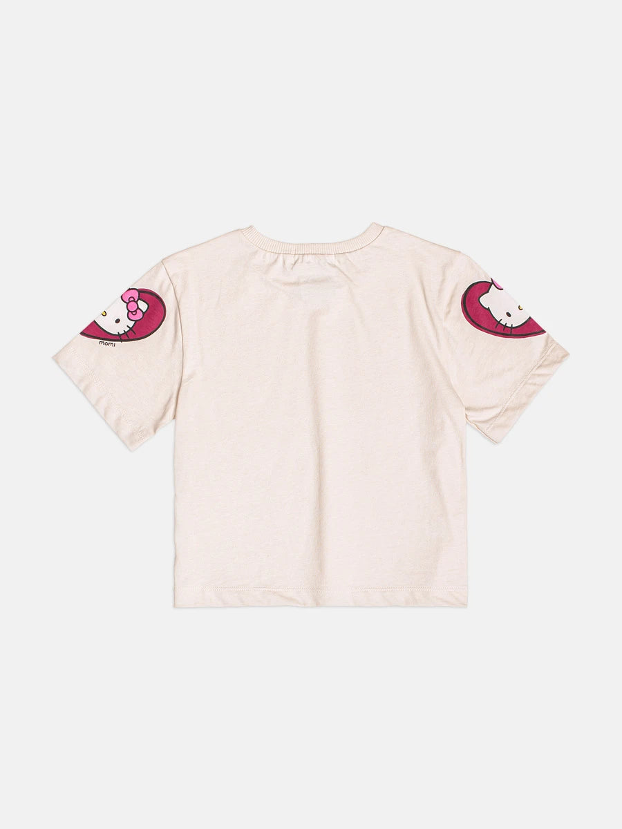Blusa Infantil Momi Inverno Manga Curta Bege Hello Kitty Coração