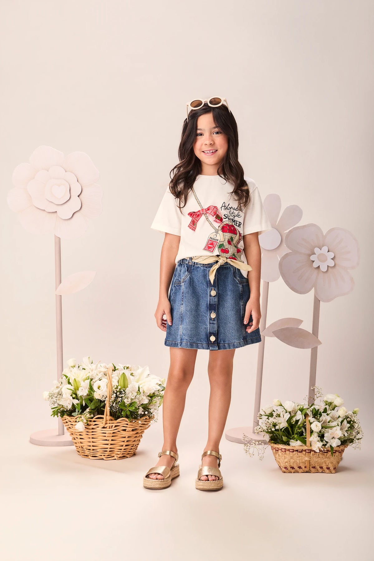 Blusa Infantil Menina Momi Branca Cestinha de Frutas