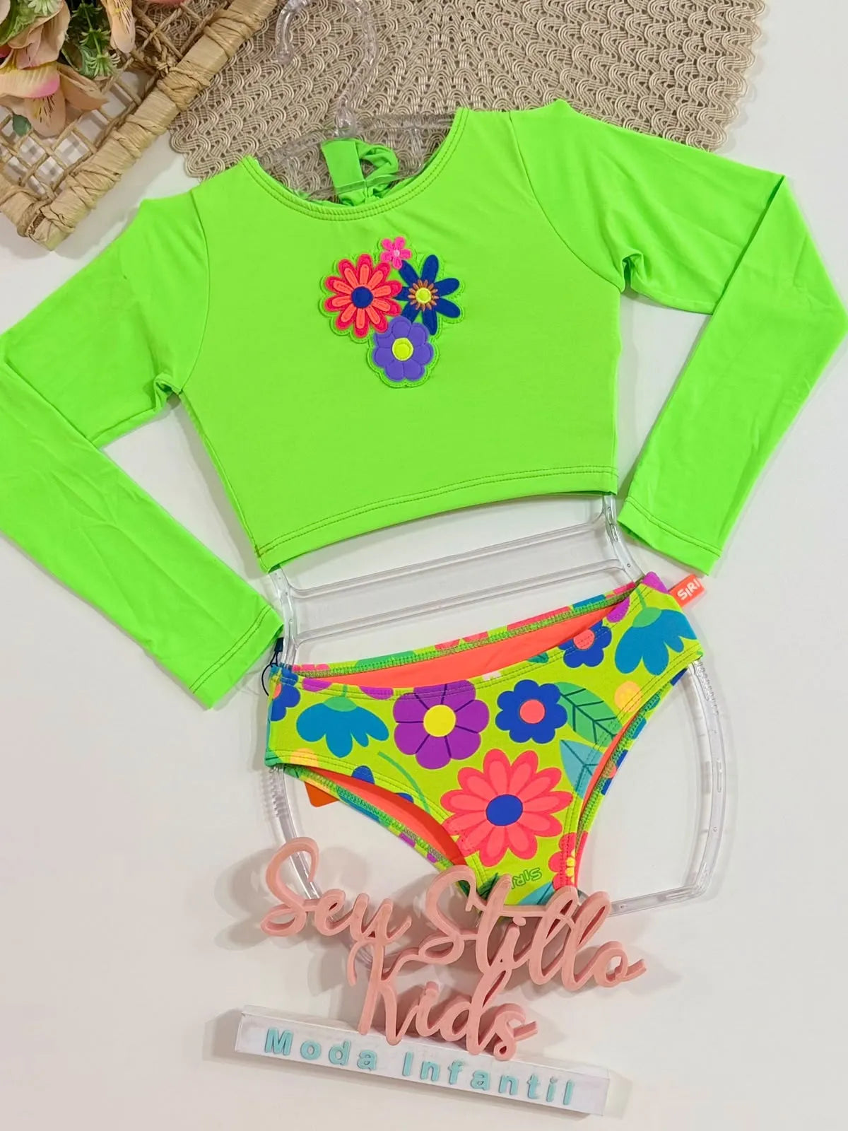 Biquíni Infantil Siri Kids Cropped Manga Magali Jardim Verde 43146