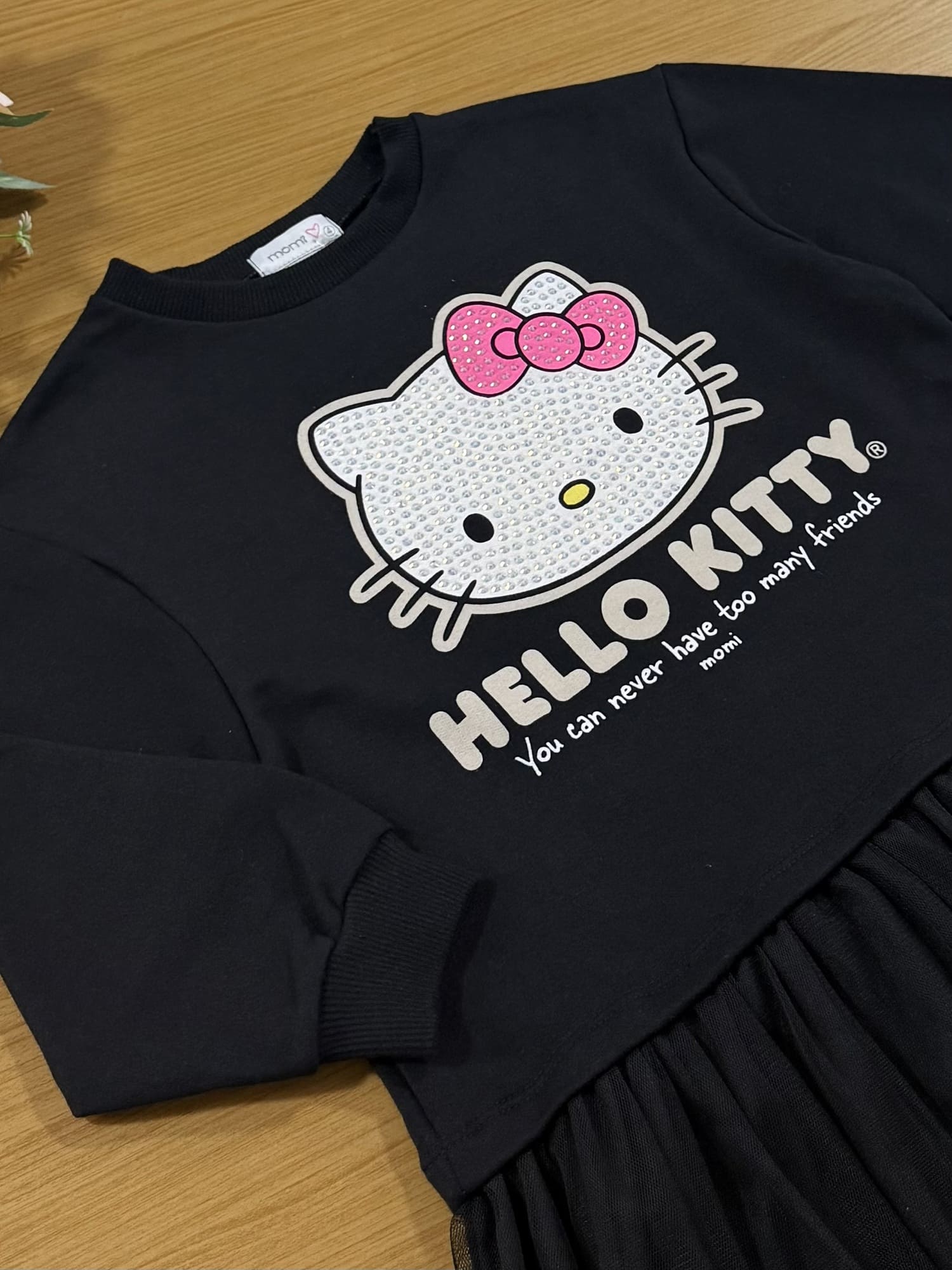 Vestido Infantil Momi Inverno Manga Longa Preto Hello Kitty Strass