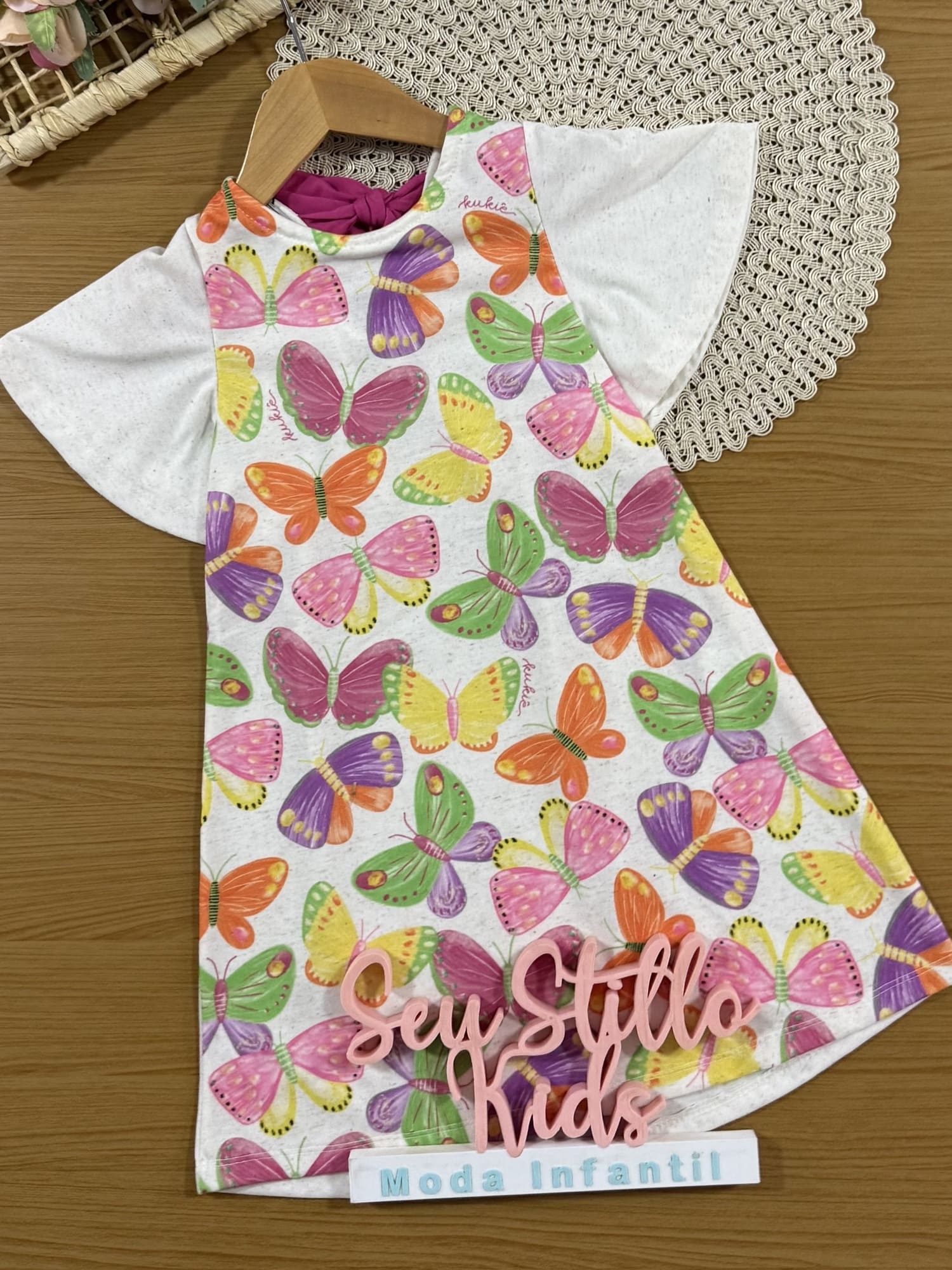 Vestido Infantil Kukiê Off White Borboletas