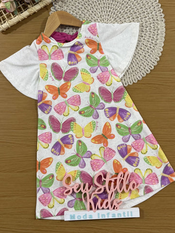 Vestido Infantil Kukiê Off White Borboletas