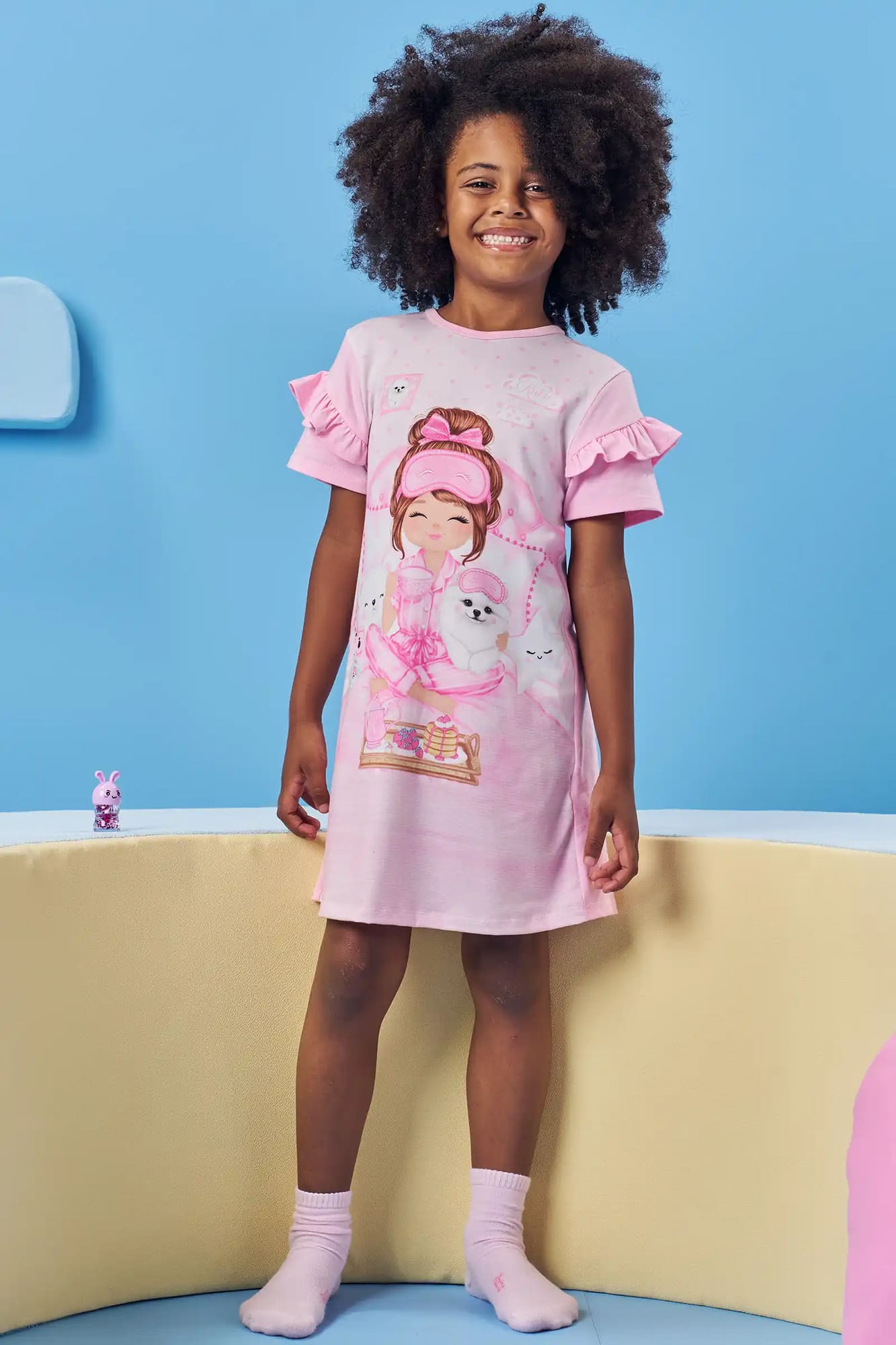 Camisola Infantil Kukiê Verão Rosa Menina Hora de Dormir