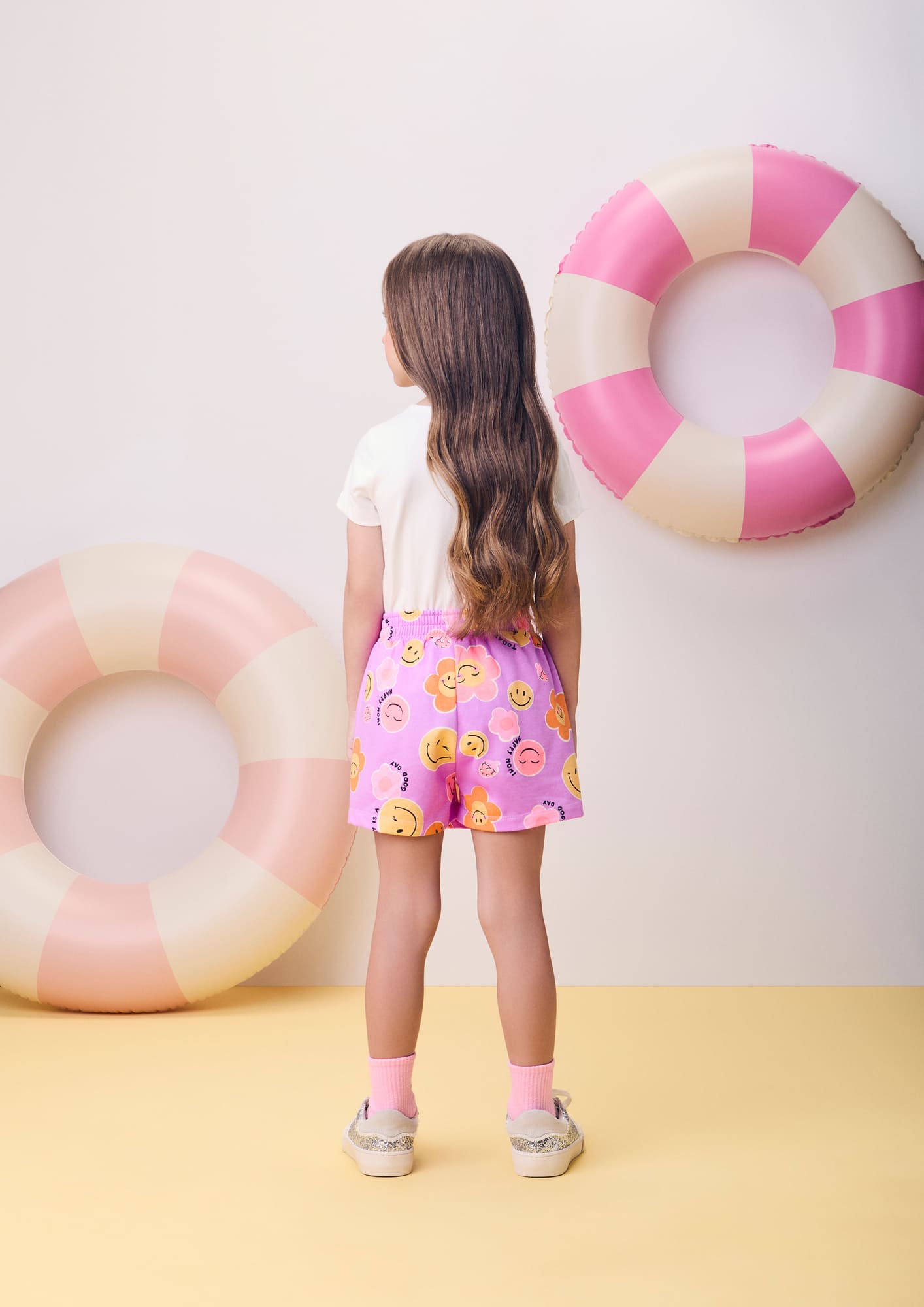 Conjunto Infantil Momi Verão com Shorts Saia Roxo e Blusa Branca Florzinha