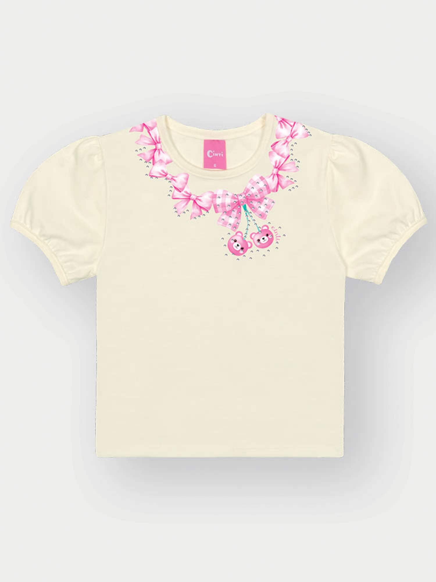 Conjunto Infantil Cinti Verão com Shorts Saia Rosa e Blusa Branca Lacinhos