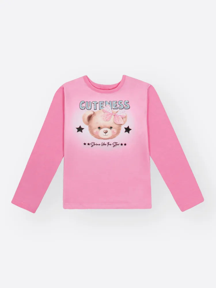 Conjunto Infantil Cinti Inverno Com Shorts Pochete e Blusa Rosa Manga Longa Ursinha Shine