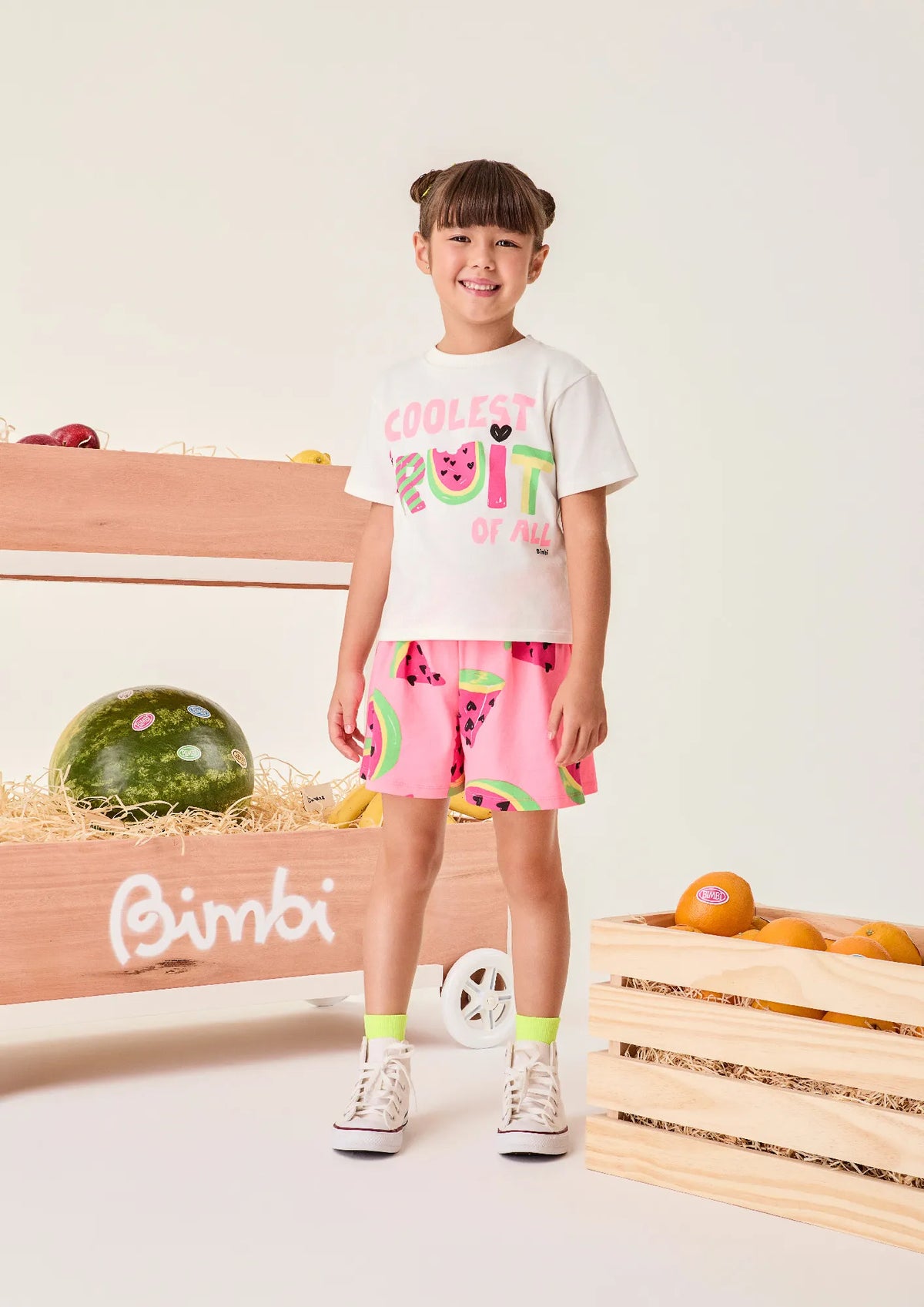 Conjunto Infantil Menina Bimbi Shorts Rosa Melancia e Blusa Fruit