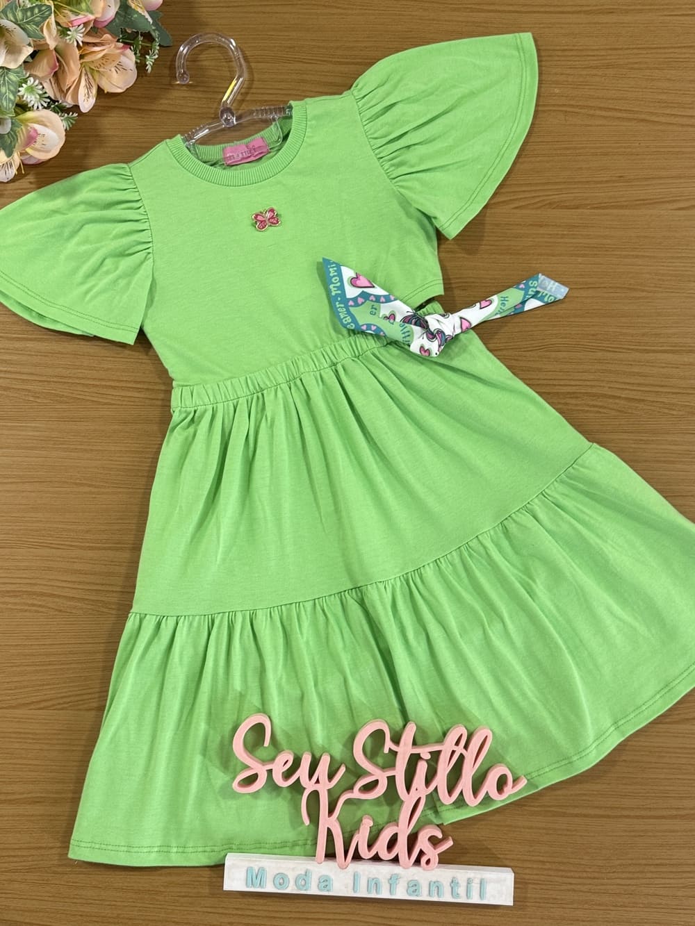 Vestido Infantil Momi Verão Verde Borboleta