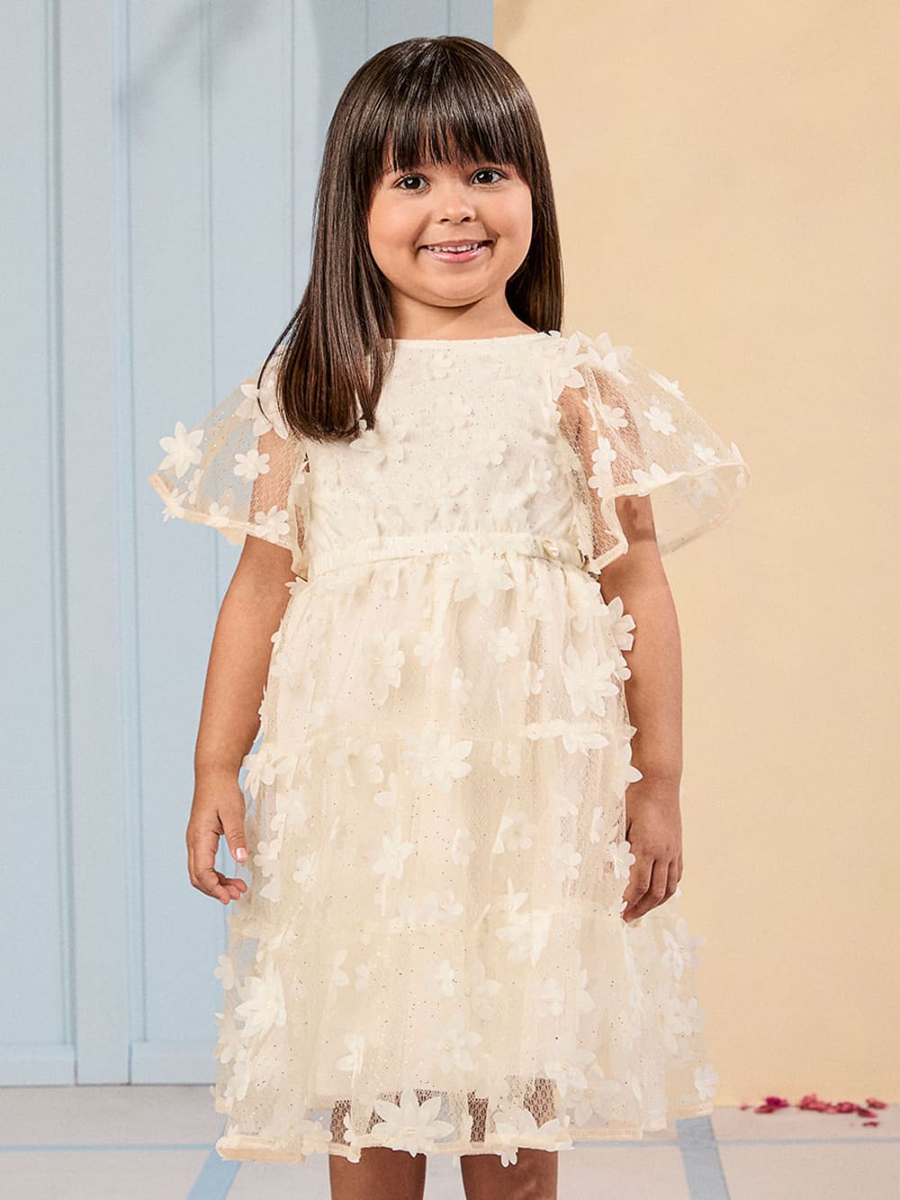 Vestido Infantil Animê Verão Tule Flores