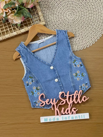 Colete Infantil Momi Inverno Jeans Florzinhas