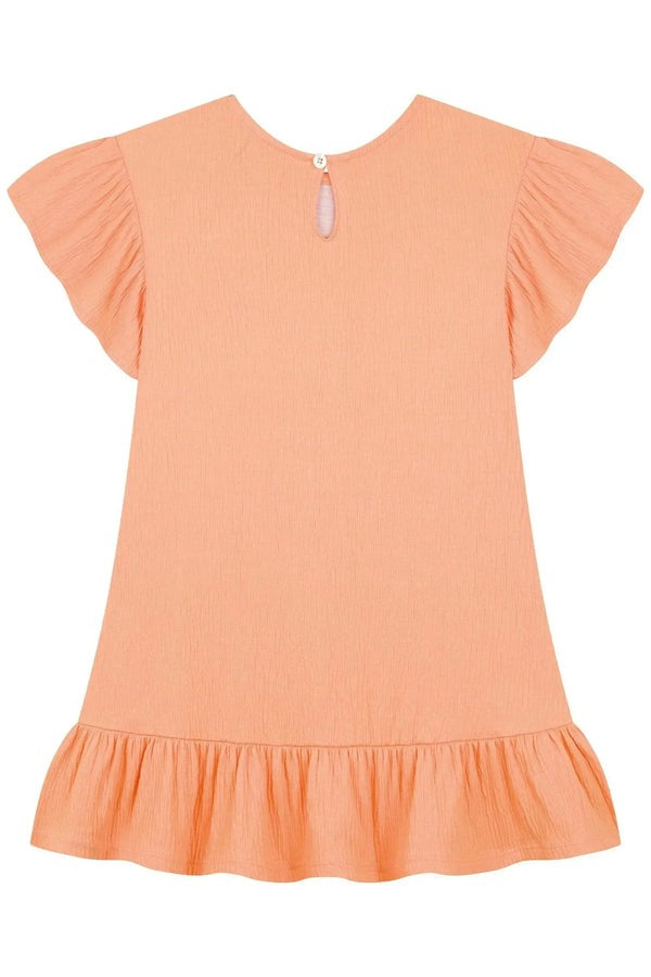 Vestido Infantil Kukiê Verão Laranja Gatinha com Strass