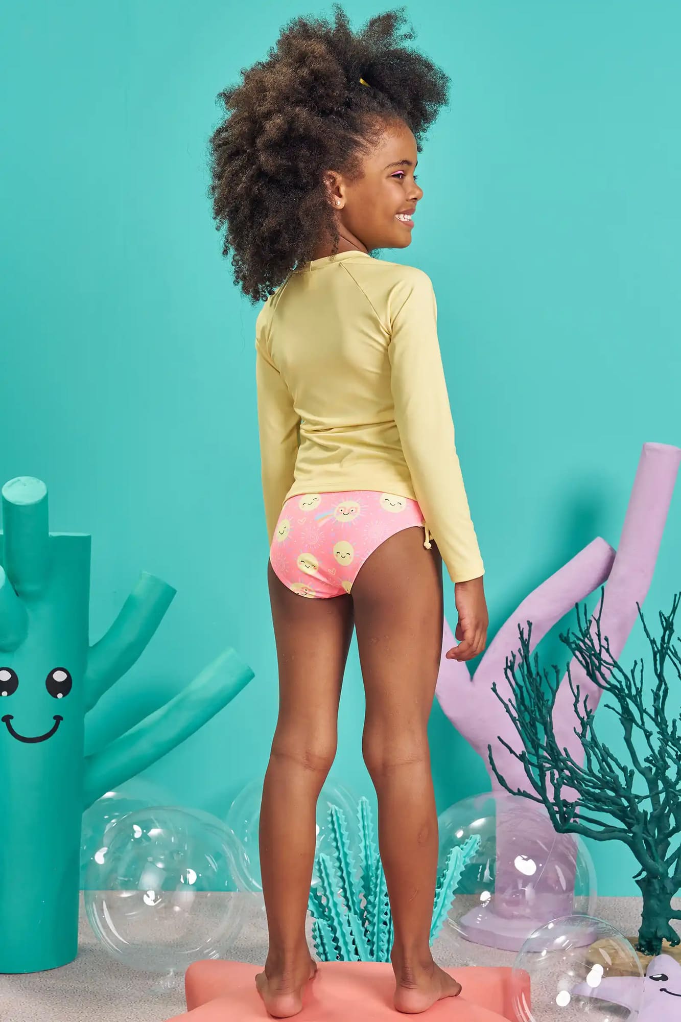 Biquíni Infantil Kukiê Verão Rosa com Blusa Amarela Solzinho