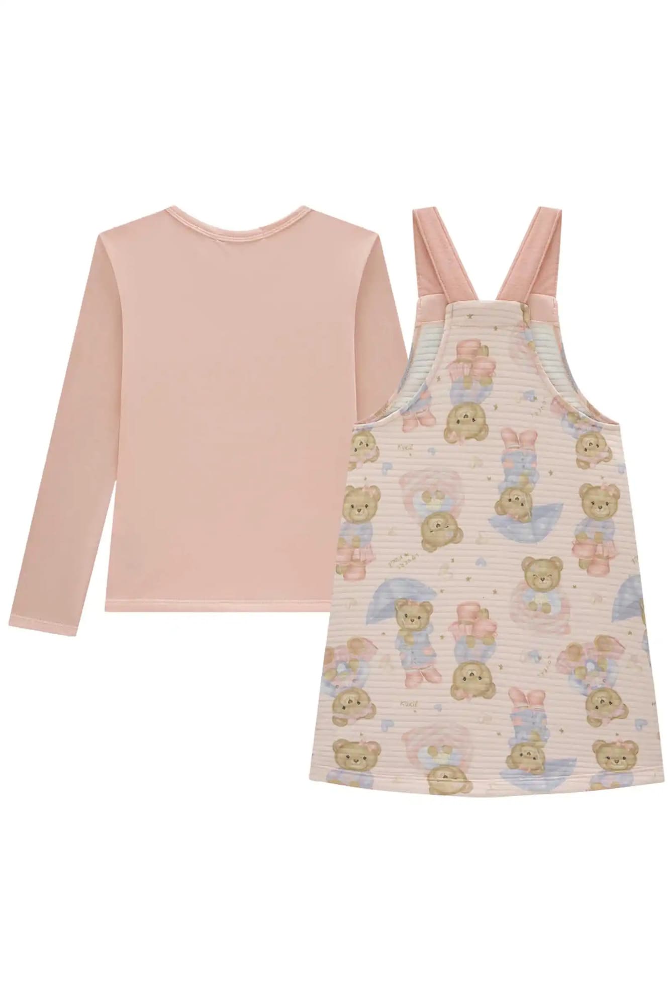 Salopete Infantil Kukiê Inverno com Blusa Térmica Rosa Ursinhos