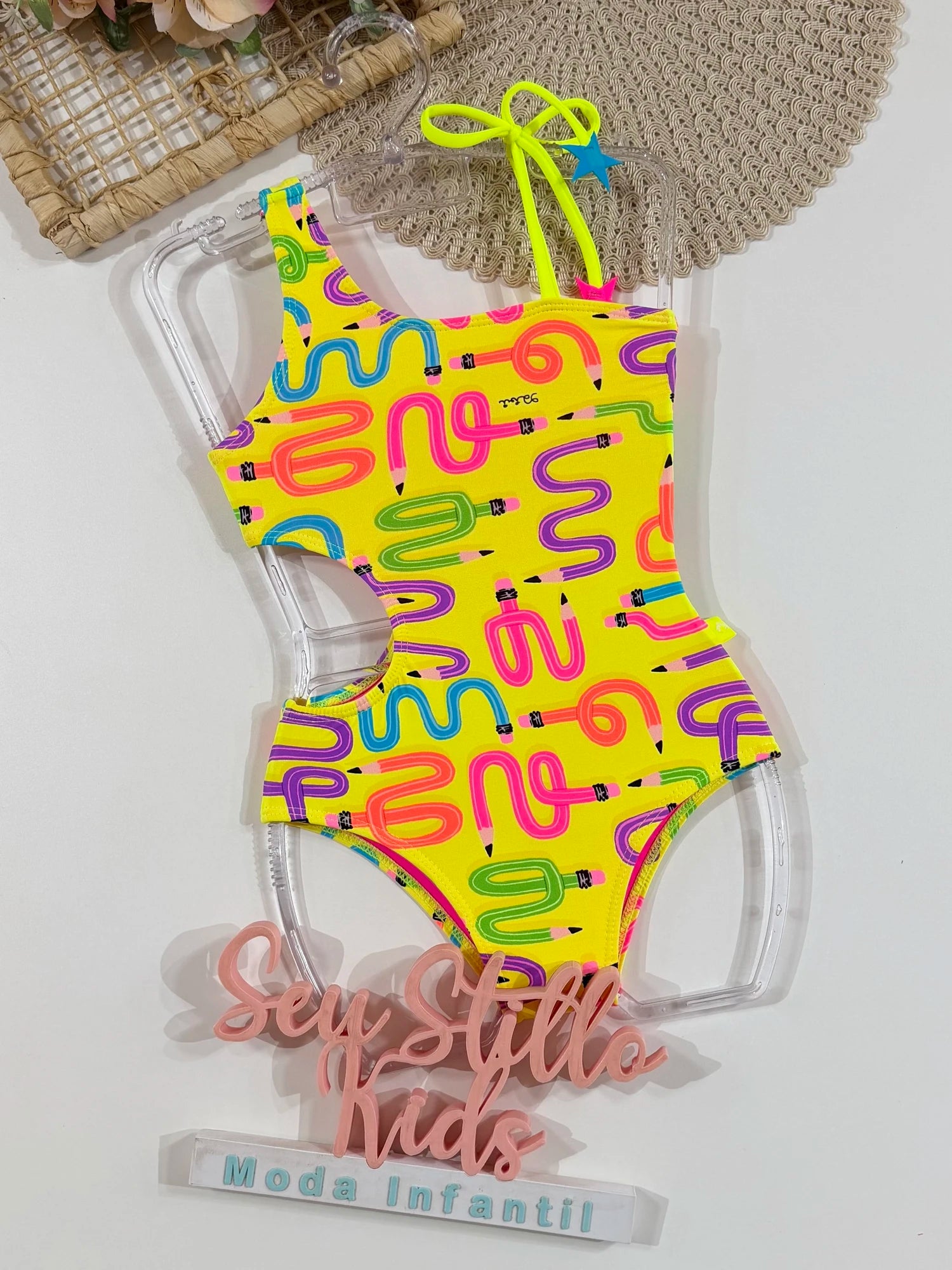 Maiô Infantil Siri Kids Amarelo Neon Laura Lapis 43225