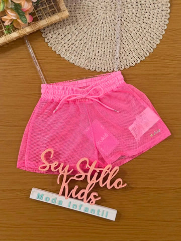Shorts Infantil Menina Kukiê em Tela Rosa