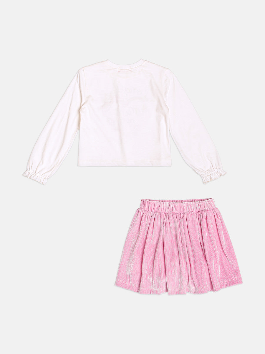 Conjunto Infantil Momi Inverno com Saia Rosa e Blusa Manga Longa Love