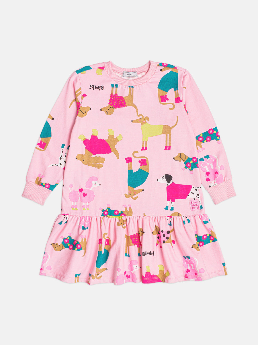 Vestido Infantil Bimbi Inverno Rosa Cachorrinho