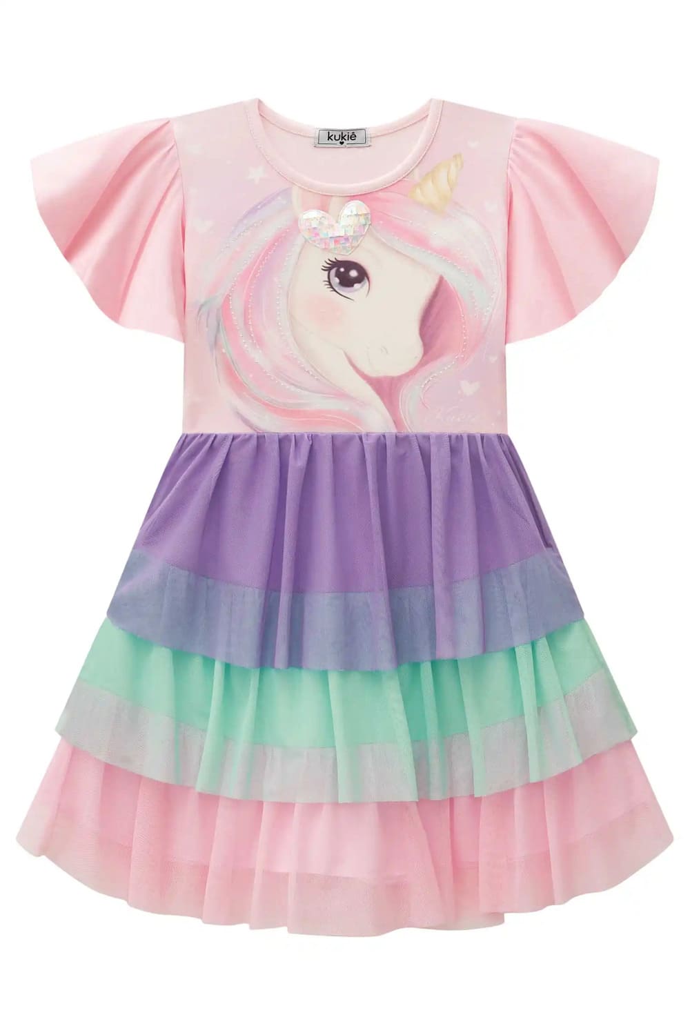 Vestido Infantil Kukie Verão Colorido Tule Unicórnio