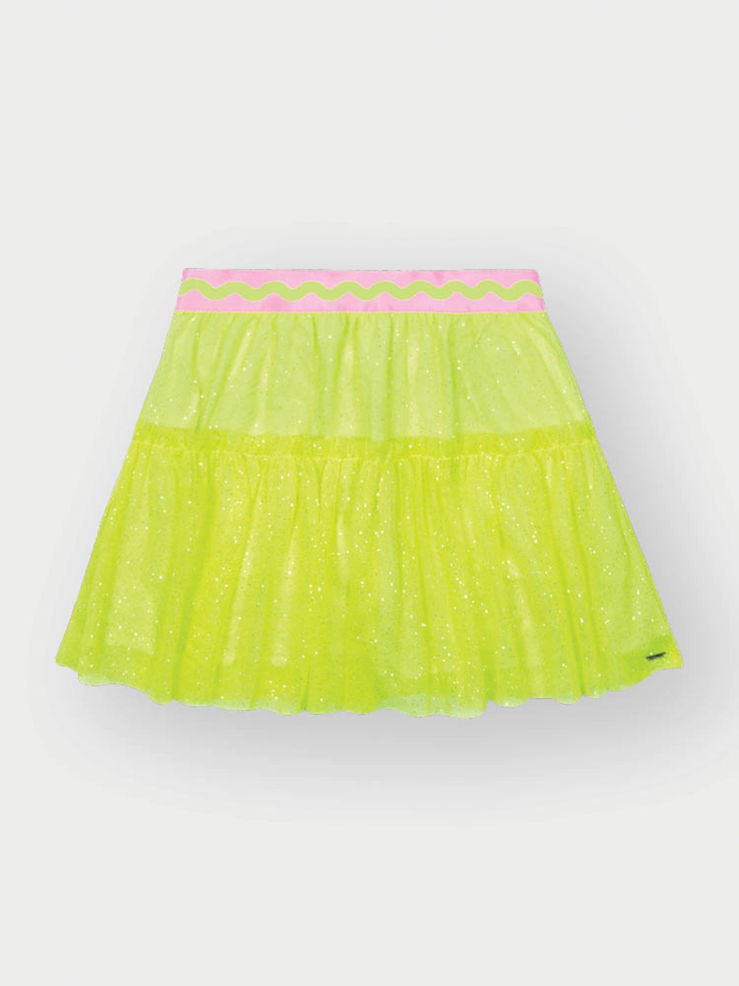 Saia Infantil Cinti Verão Tule Verde Neon com Glitter
