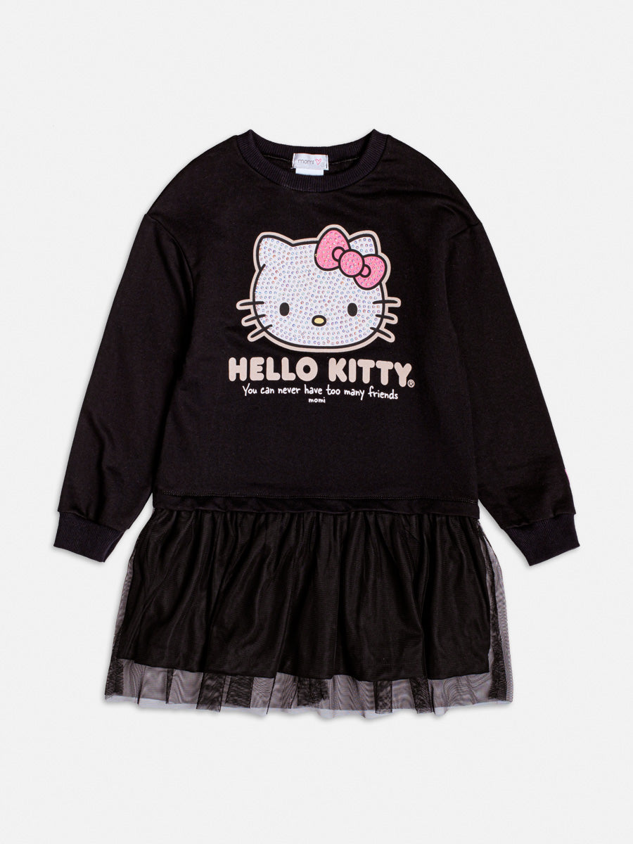 Vestido Infantil Momi Inverno Manga Longa Preto Hello Kitty Strass
