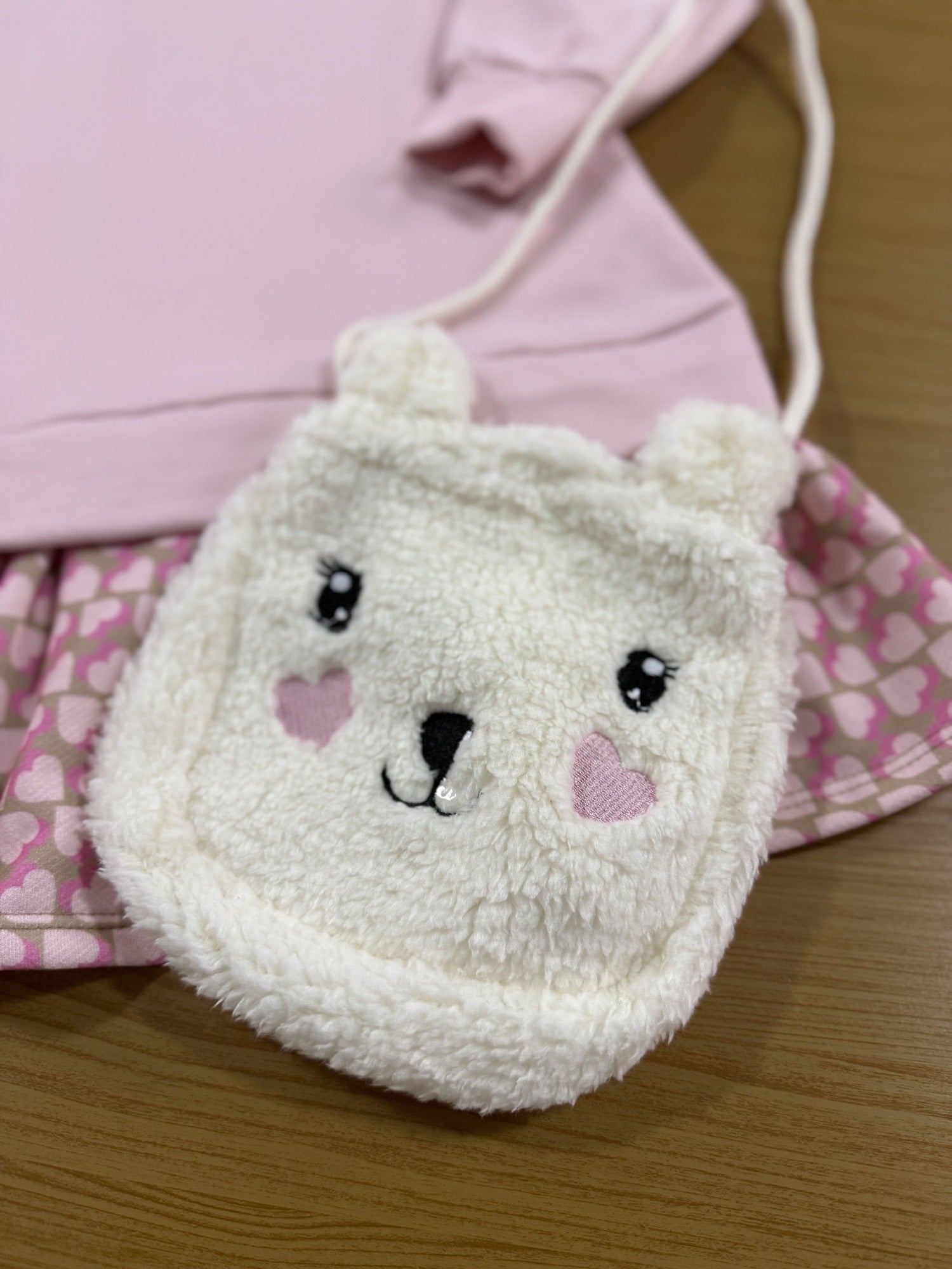 Vestido Infantil Inverno Cinti Rosa Ursinho com Bolsinha