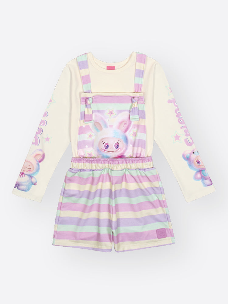 Jardineira Infantil Cinti Inverno Colorida com Blusa Manga Longa Labubu