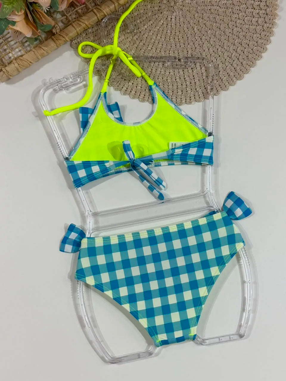 Biquíni Infantil Siri Kids Xadrez Azul Amora Vichy Limão 43024