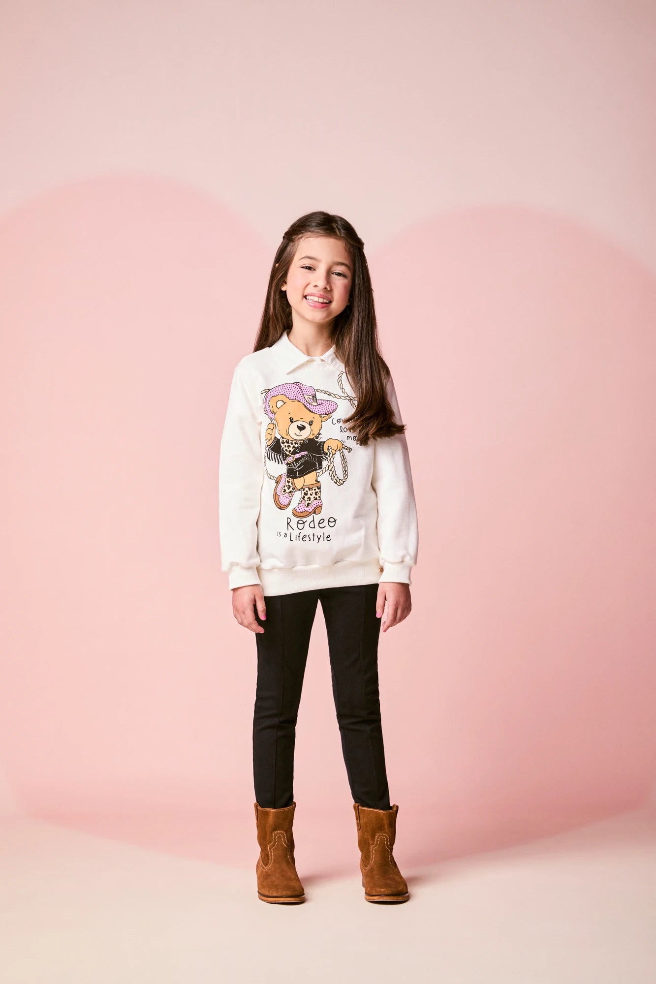 Conjunto Infantil Momi Inverno com Calça Legging e Moletom sem Flanela Branco Country Bear