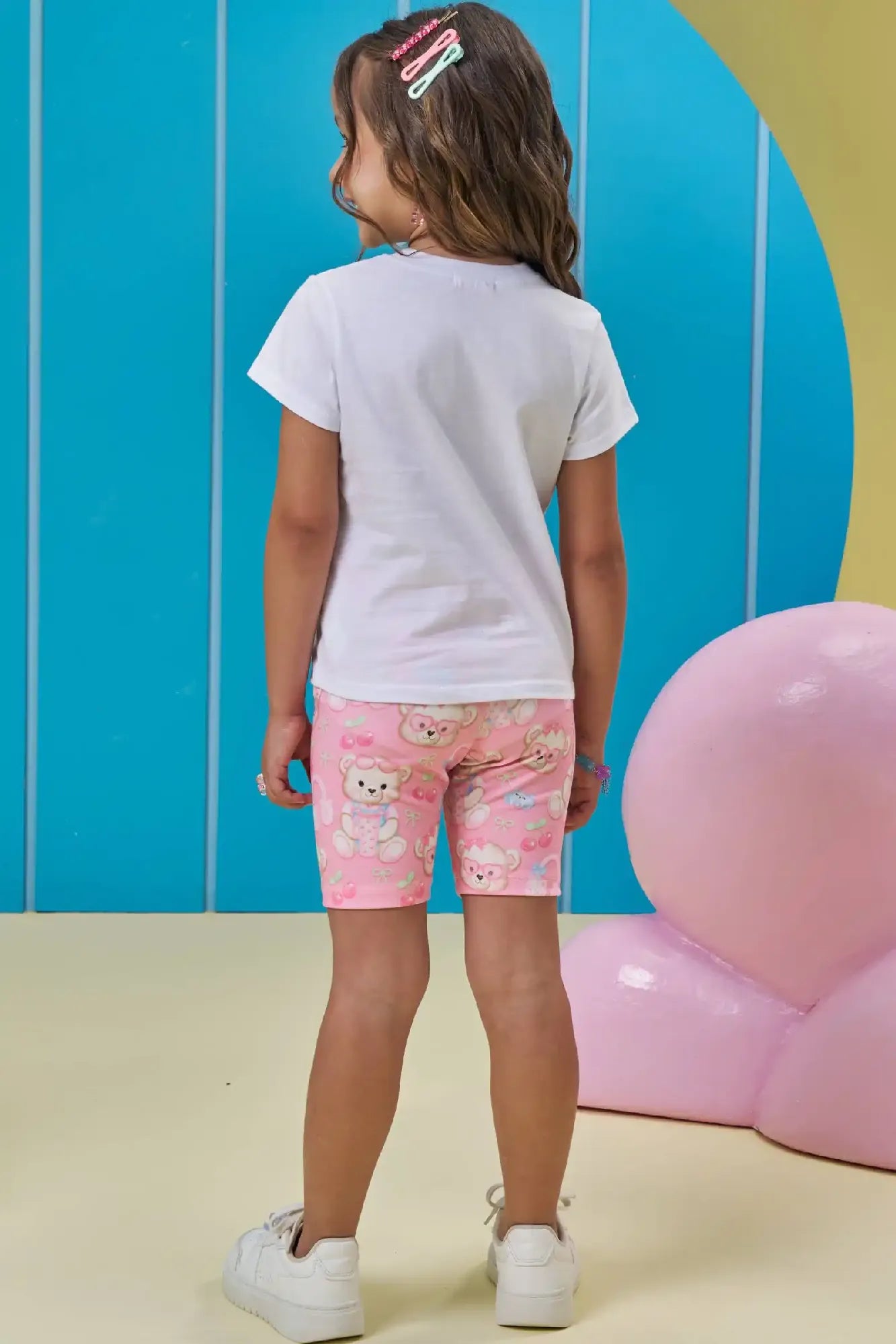 Shorts Ciclista Infantil Menina Kukiê Rosa Ursinha Cereja