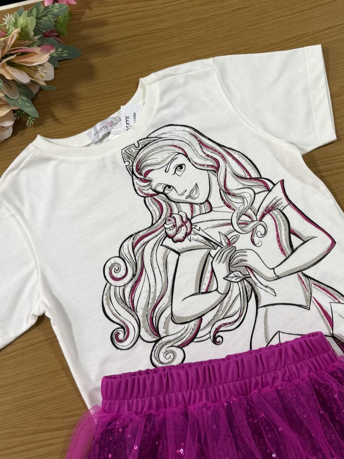 Conjunto Infantil Momi Inverno com Saia Rosa e Blusa Bela Adormecida Disney