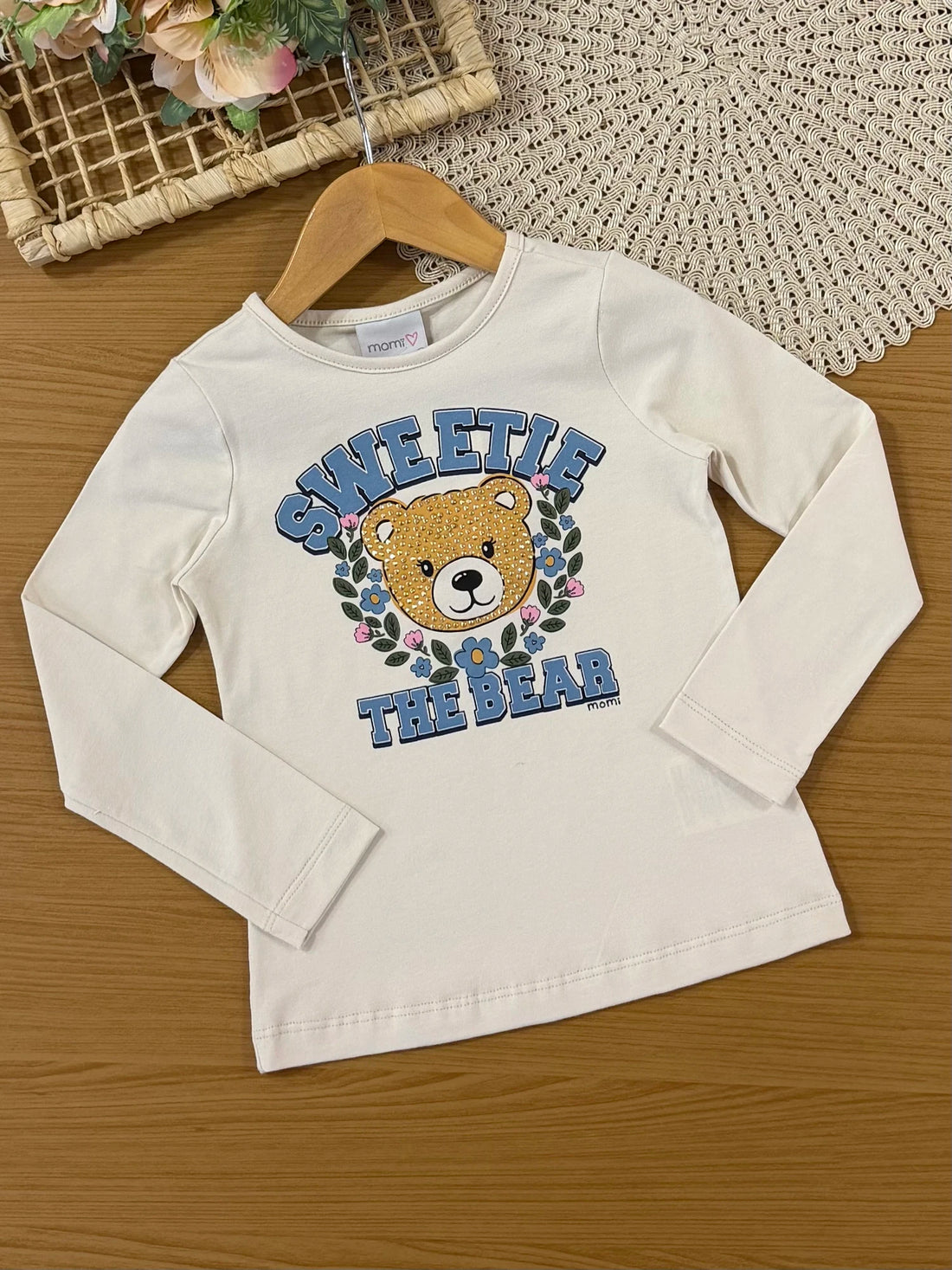 Conjunto Infantil Momi Inverno com Shorts Saia Azul e Blusa Manga Longa Ursinha Sweetie